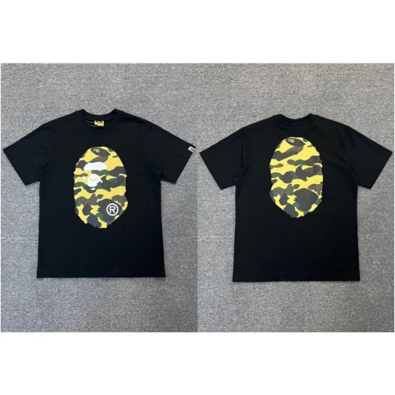 Black BAPE T-Shirt with Yellow Camo Ape Head (Front & Back)